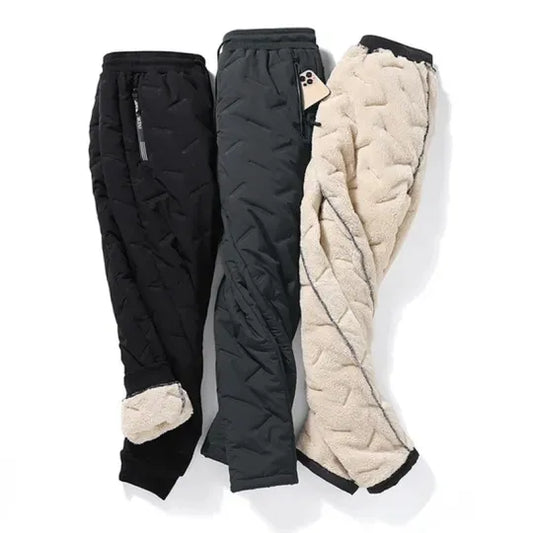 Winter Sweatwear Men Plush Thick Fleece Sweatpant Lambswool Thermal Trousers Casual Pants Waterproof Windproof Warm Cotton Pants